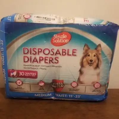 Available in mississauga a pack of Simple Solution disposable diapers for female dogs, size medium,...