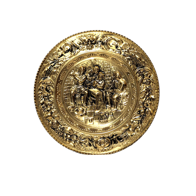 LARGE 20.5" Vintage Brass Embossed Wall Plate w/ Hanging Hook, View more