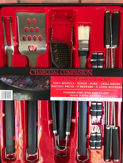 BBQ TOOL SET & APRON (NEW $35.00 cash) 17 PIECE BARBEQUE 3-IN 1 SPATULA-TONGS-FORK-GRILL BRUSH-BASTI...