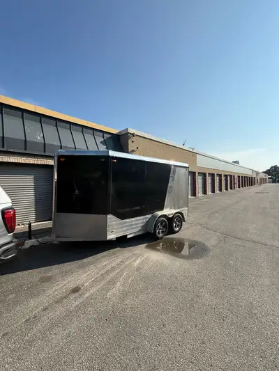 selling my 2017 legend 715 trailer Colour black Size 15 ft long by 7 ft width v-nose trailer 7 ft in...