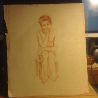 ANTIQUE ART RED CHALK FIGURE DRAWING EARLY STRATHMORE PAPER