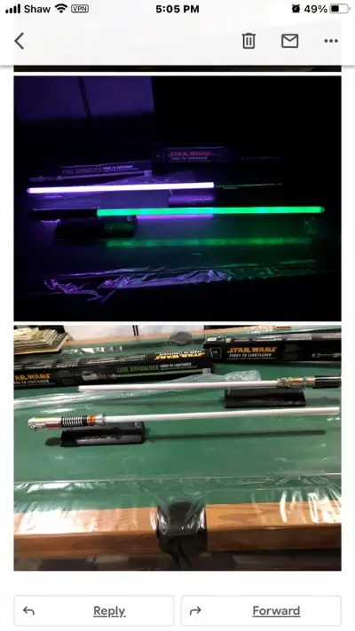 LOO@K !! LIKE NEW, IN BOX. holder and stand included. STAR WARS, LUKE SKY WALKER HIGH END LIGHT SABE...