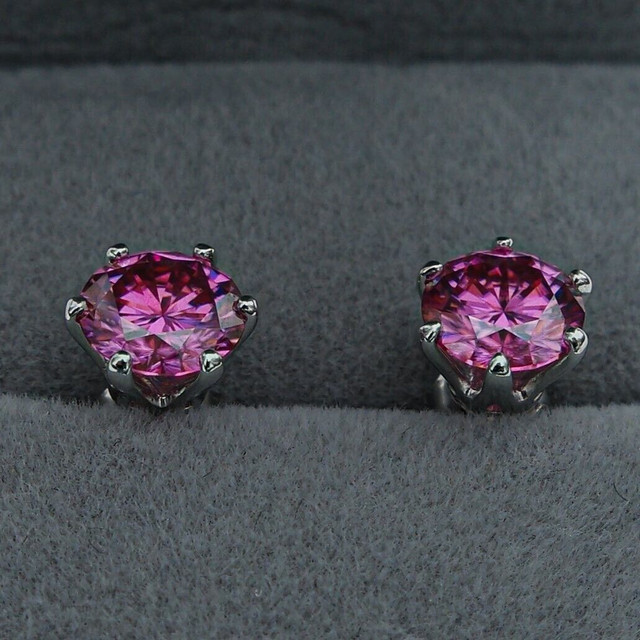 2 Carat Total Pink VVS1 Clarity Moissanite Diamond earrings in Jewellery & Watches in St. Albert - Image 3