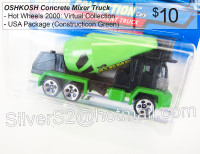 HOT WHEELS '00 #123 OSHKOSH Concrete Truck Cement Mixer USA Card