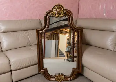Wooden Vintage Mirror with Gold Crest, View more