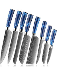 SENKEN 8-Piece Japanese Knife Set with Blue Resin Handle 
