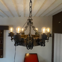 Vintage Wrought Iron Chandelier Gothic Spanish Revival 1960s 