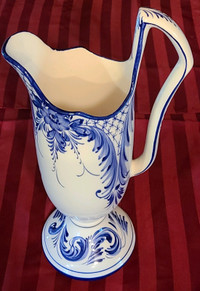 Beautiful vintage overglazed blue pitcher