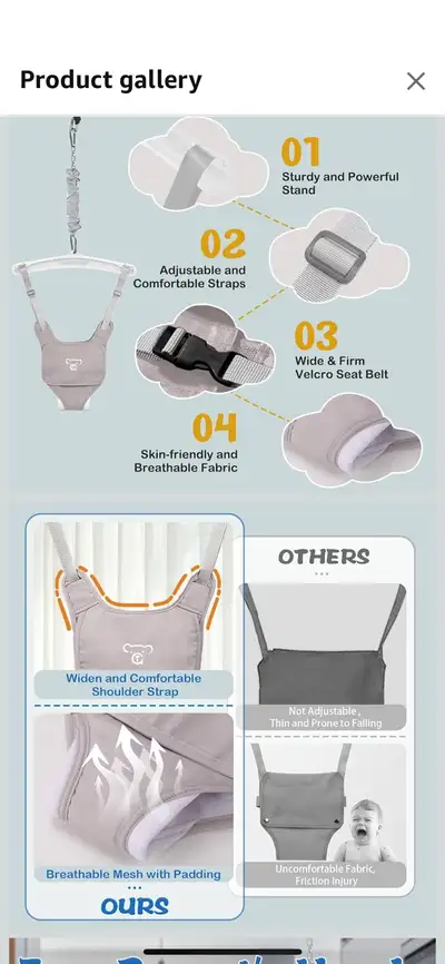 NEW-Baby jumping  Carrier harness only - Grey, View more