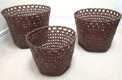 Set of 3 brown rattan baskets, View more