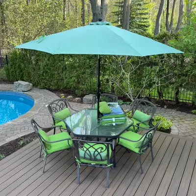 7-Piece Outdoor Dining Set with Cushions and Umbrella, View more
