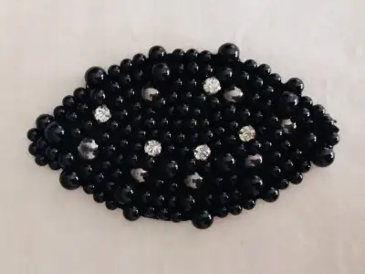 5" x 3" Faux Beads Diamond Crystal Patch Appliqué Black Silver, View more
