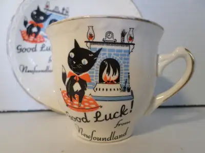 1950's Tea Cup & Saucer With Black Cat _VIEW OTHER ADS_, View more