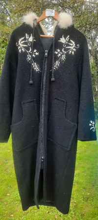 Handmade and stitched wool long coat