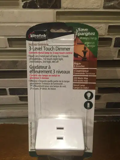 Westek 200W 3-Level Touch Lamp Plug-in Dimmer, White, View more