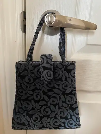 Black and Grey Velvet Handbag, View more