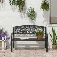 50" 2-Seater Garden Bench, Patio Decorative Chair Metal Backyard