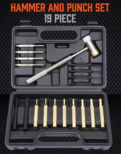 Tool,19 Pcs Punch Set and Hammer with Brass, Hollow, Steel, View more
