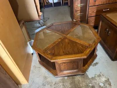 Free delivery used Octagonal  Coffee Table with Cane and Glass, View more