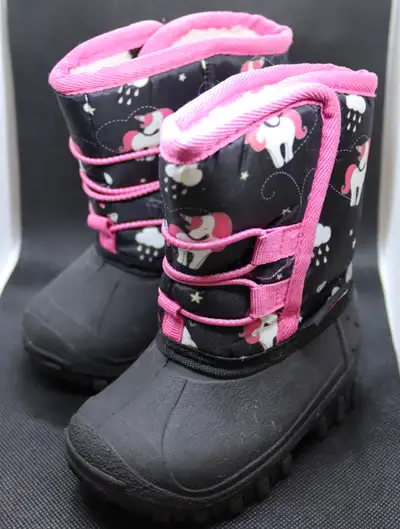 Toddler Waterproof Winter Boots Pink with Unicorn Design Size 4, View more