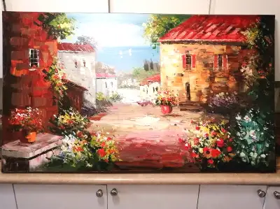 BEAUTIFUL HAND PAINT OIL PAINTING 48" BY 28", GREAT PAINT FOR HOUSES, FLOWERS, PLANTS LANDSCAPE,Ther...