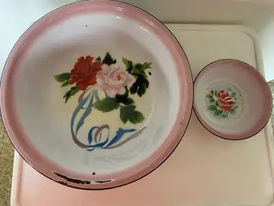 Vintage Enamelware Bowls 12” and 6” diameter $20 for both Text 306-561-7878 or kijiji message Can ar...
