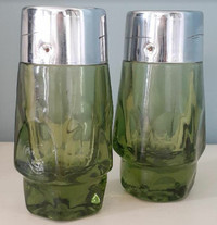 Vintage MCM heavy green glass salt & pepper shakers