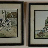 TWO ENGLISH CARRIAGE SCENE ORIGINAL PAINTINGS