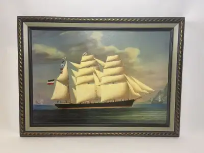 Large Vintage Print of a French Sailboat , View more