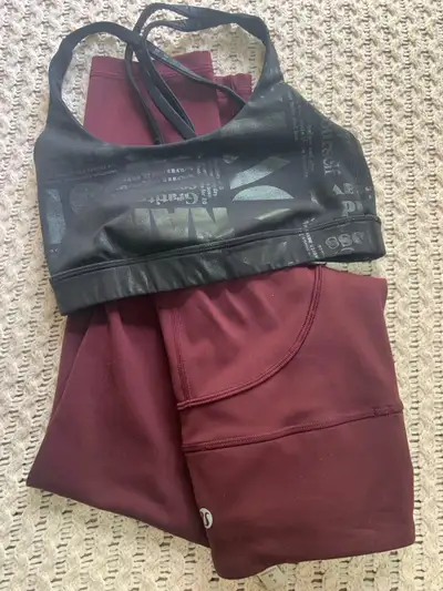 LULULEMON MAROON LEGGINGS•ENERGY MBLACK MANIFESTO  BRA , View more