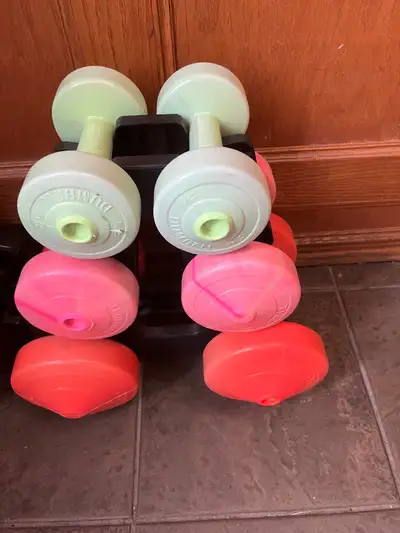 Hand exercise dumbbells dumb bells free weight sets. 2 sets of 2.5lb, 1 set of 5lb. Each set $30