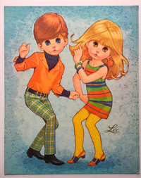 Vintage LEE Cardboard Print MCM 60's Big Eyes Groovy Dancing