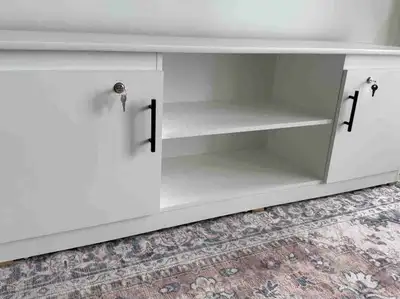 16 x 65 x 23” Brand new Spacious TV console with 5 section drawers. Made of pure wood