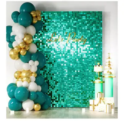 COKAOBE Emerald Green Shimmer Wall Backdrop, 24 Panels Square Sequin Shimmer Backdrop, Perfect for B...