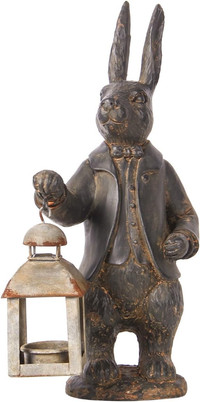 HOME Vintage Metal Tealight Candle Lantern Holder Rabbit Resin