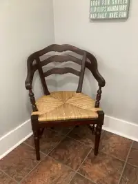 Solid Oak Armchair with Wicker Seat