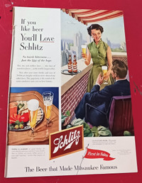 CLASSIC 1953 SCHLITZ BEER VINTAGE ORIGINAL AD - RETRO AMERICAN