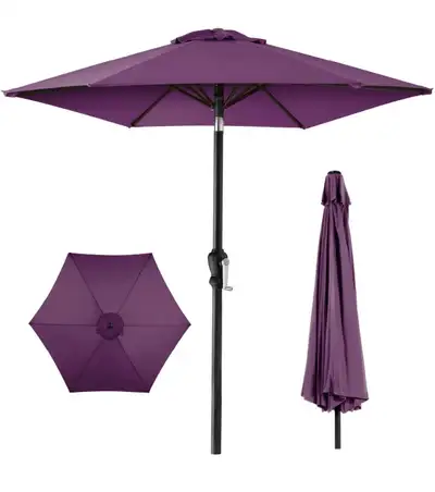 Outdoor Steel Market Patio Umbrella - w/Tilt, Crank Lift- Purple, View more