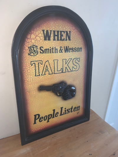 Vintage Smith & Wesson firearms Wood Sign Mint condition Awesome wood sign, with molded 3D Revolver...