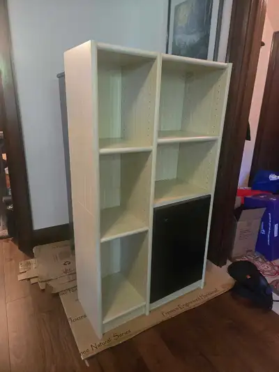 Modern White/beige Bookcase & Display Shelf with Black Cabinet, View more