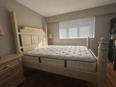 Queen size poster bed and mattress, View more