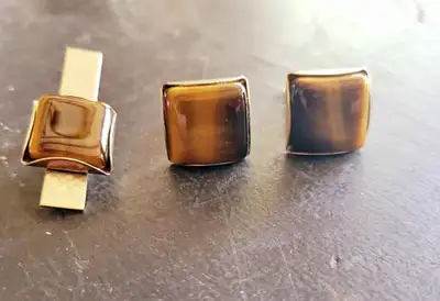 Tiger Eye Cuff Links and tie clip - Great  Gift, View more