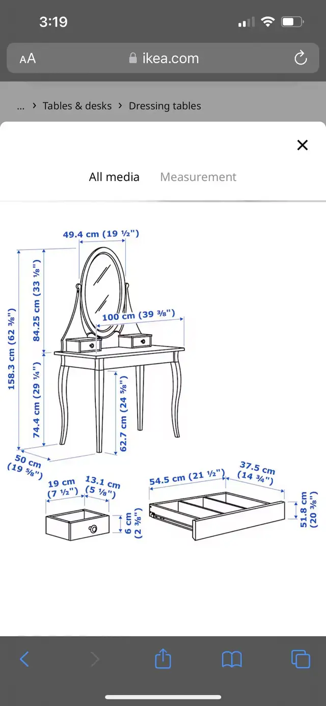 Ikea make up table  Dressing table with mirror(39 3/8x19 5/8 ") in Dressers & Wardrobes in Oakville / Halton Region - Image 3