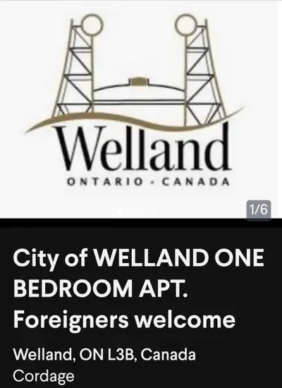 NON-SMOKING ONE BEDROOM APT. in WELLAND. Rent $1,200.00 includes ELECTRICITY, WATER and GAS. UNFURNI...