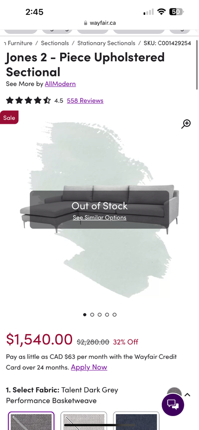 Grey sectional couch XL, View more