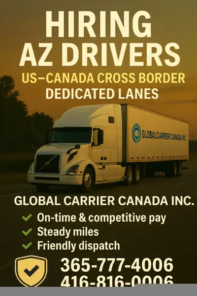 HIRING AZ DRIVER US- CANADA CROSS BORDER DEDICATED LANES, View more
