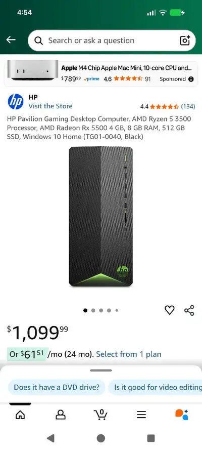 HP  Gaming Computer, AMD Ryzen 5 3500, View more