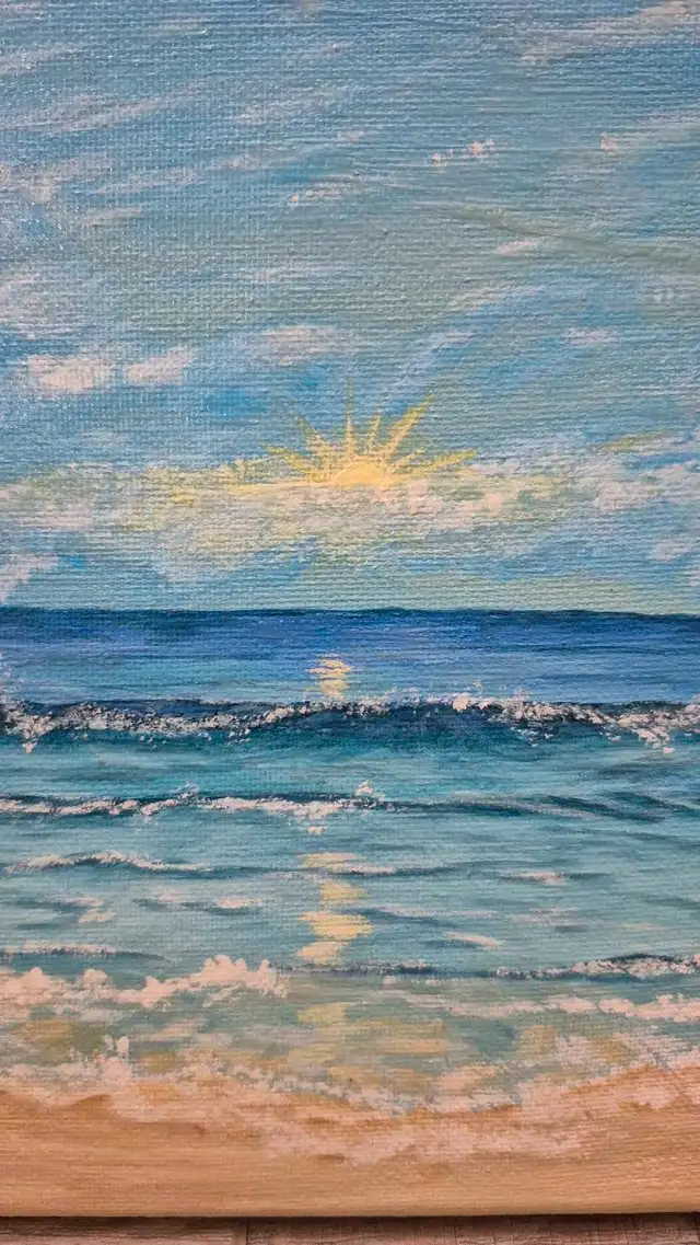 Handmade Blue Beach Acrylic Painting (8x10in)63234963160323122