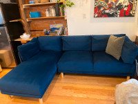 Blue Velvet Kure Rove Concepts Sectional Couch (Left Facing)
