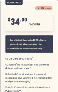 50GB $34/month 5G speed cheap cell phone unlimited TT data plan